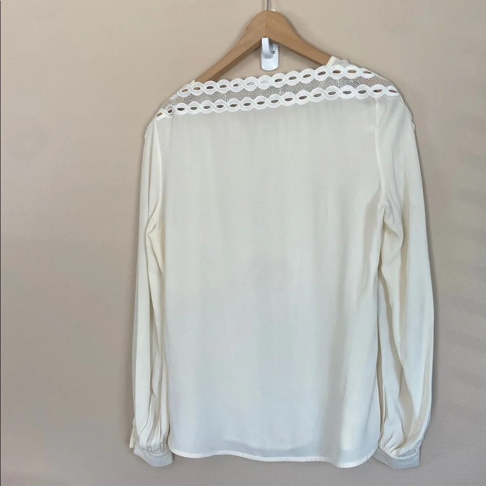 Anne Fontaine Silk Ivory Lace Trim Blouse Size Medium - Picture 9 of 12